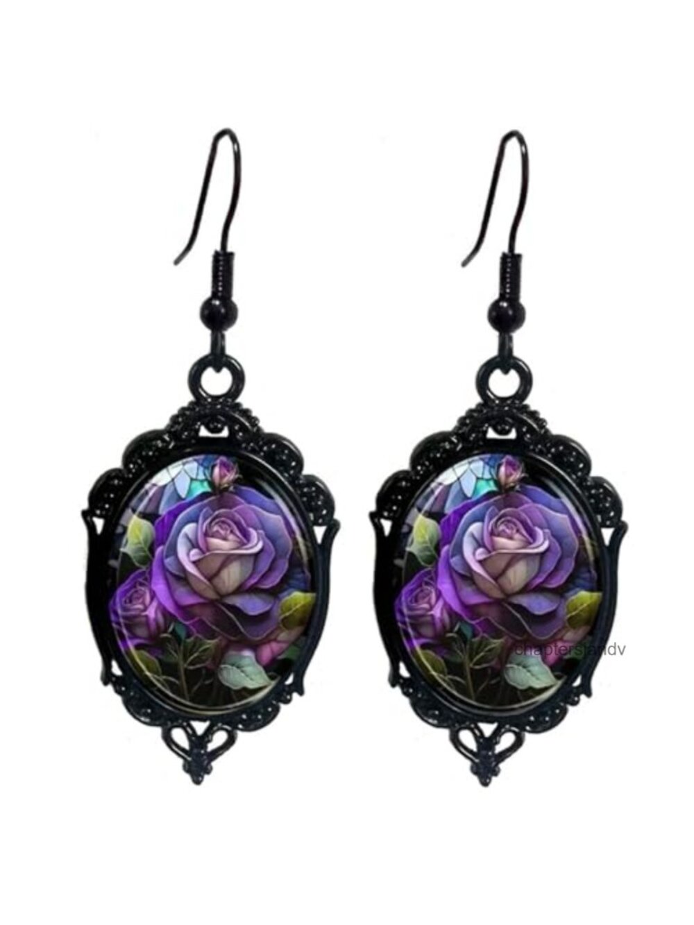 Gothic Rose Cameo Glass Dangle Drop Earrings Vintage Victorian Punk Style